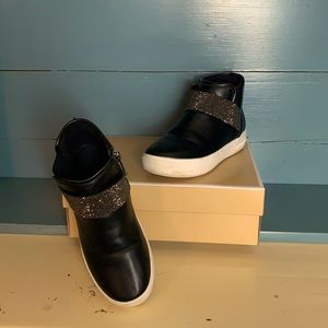 Shiny rhinestone leather boots with platform